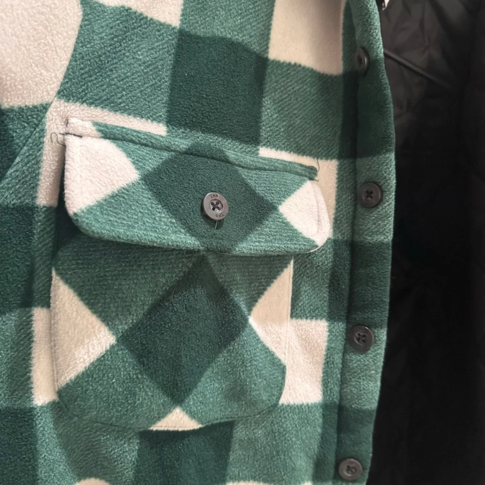 TNA Oversized Green & White Check Fleece Jacket